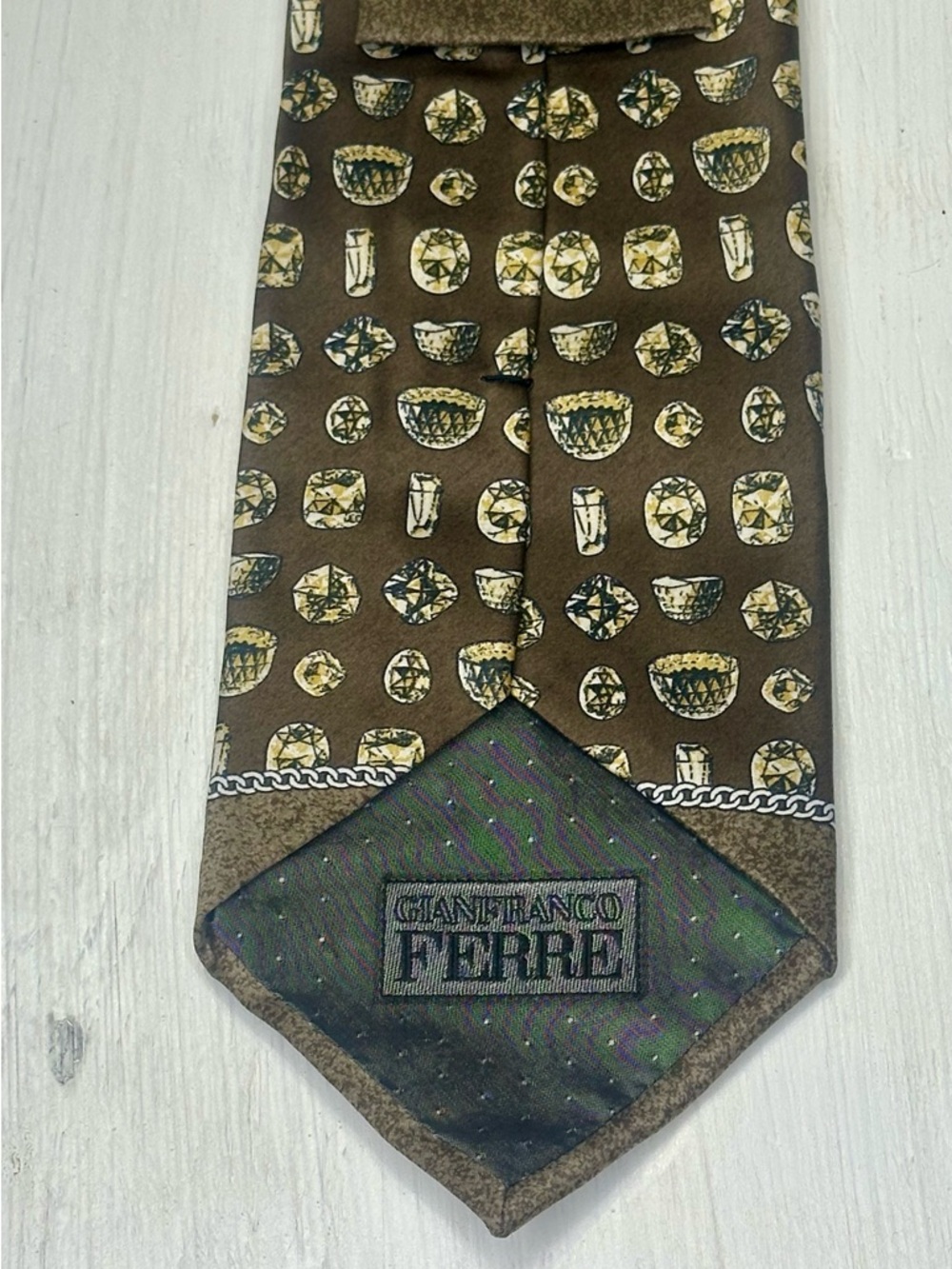 Gianfranco Ferre 90’s Vintage Silk Tie Brown Gold Old Money Italy LuxuryDesigner - Picture 6 of 9